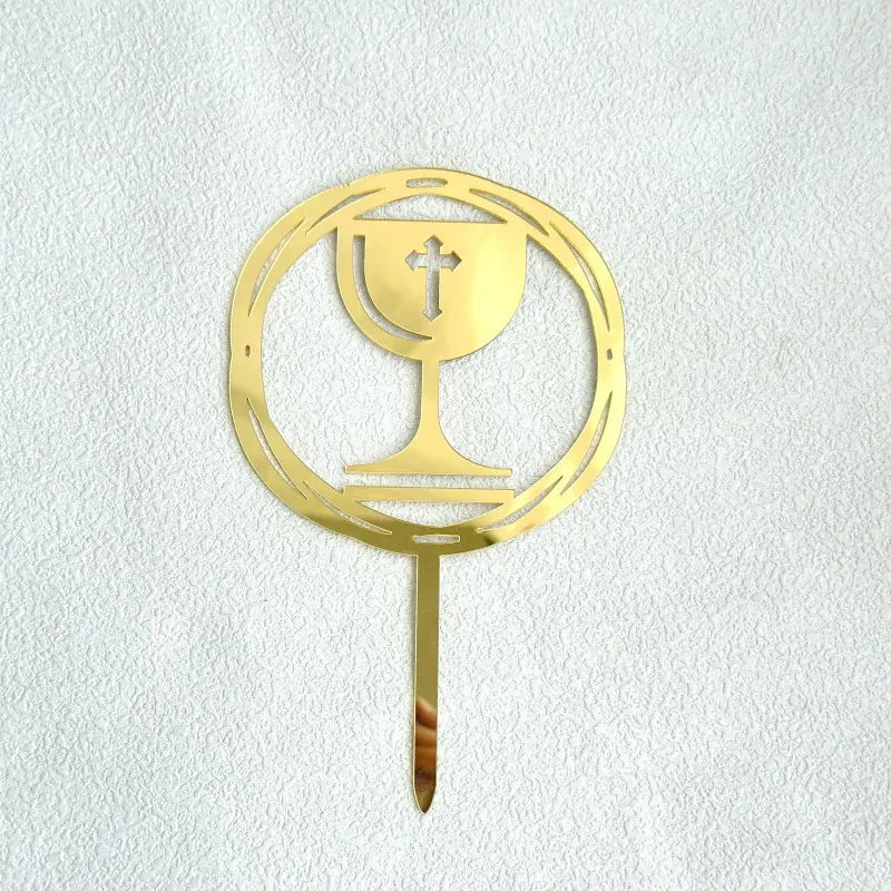 New Baptist Cake Topper Boys and Girls Pigeons IHS Eucharist Golden Cake Topper for Birthday Party Acrylic cake decoration