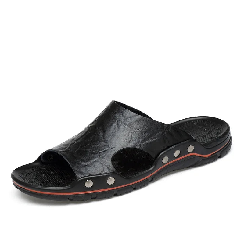 Summer High-quality Leather Slippers  New Men's Sandals  Soft Outdoor Slippers  Comfortable Beach Sandals Outdoor Men's Shoes