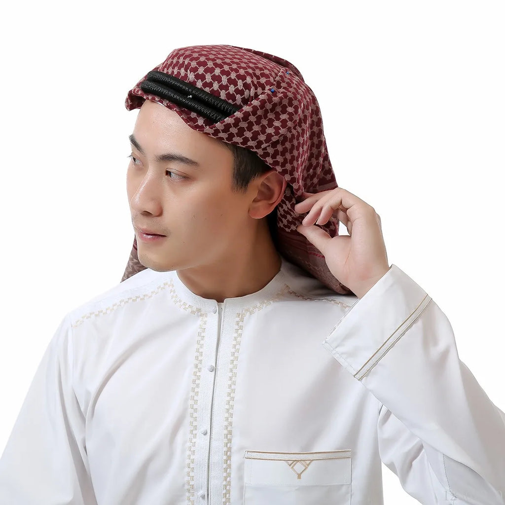Men Muslim Head Scarf Saudi Arab Dubai Traditional Islamic Clothing Male Headscarf Hijab Plaid Turban Shemagh Gutra Prayer Wear