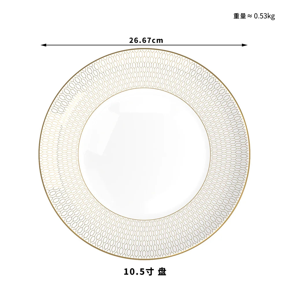 New Bone China Dinner Plates Luxury Gilded Lace Ceramic Tableware Set Feast Porcelain Western Plate Cake Dish Home Decor