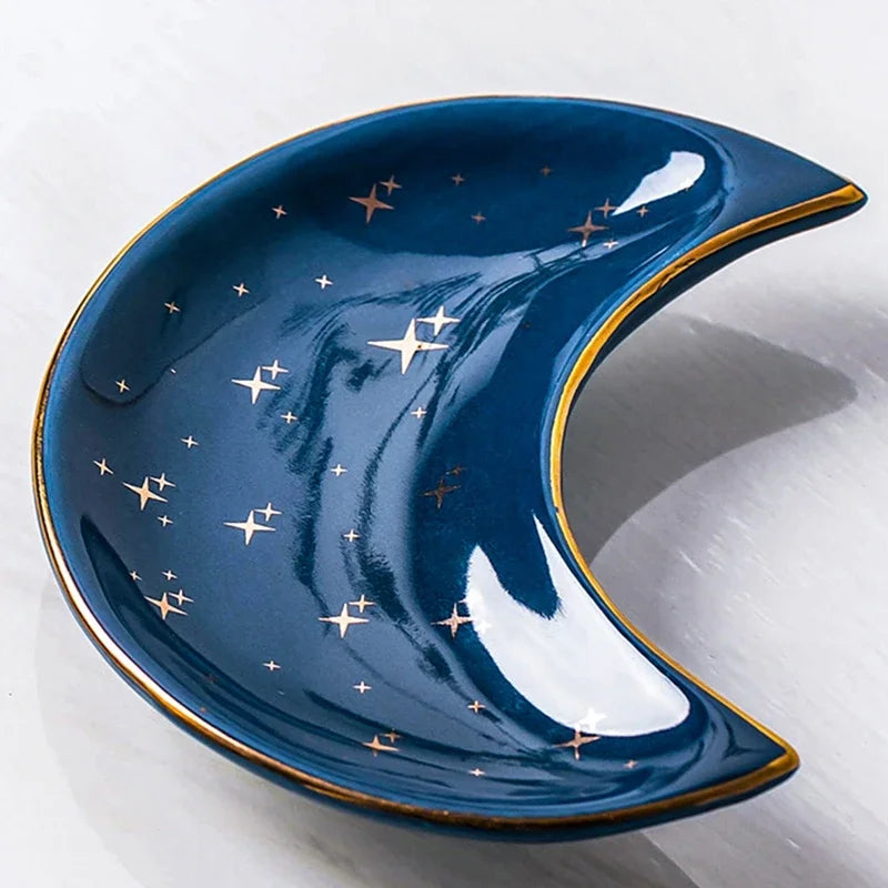 Nordic Ceramic Moon Shape Small Jewelry Dish Earrings Necklace Ring Storage Plates Fruit Dessert Display Bowl Decoration Tray