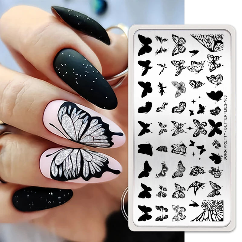 BORN PRETTY Stamping Plates Nail Art Templates Flower Natural Animal French Tips  DIY Nail Design Image Stencil Tool Manicure