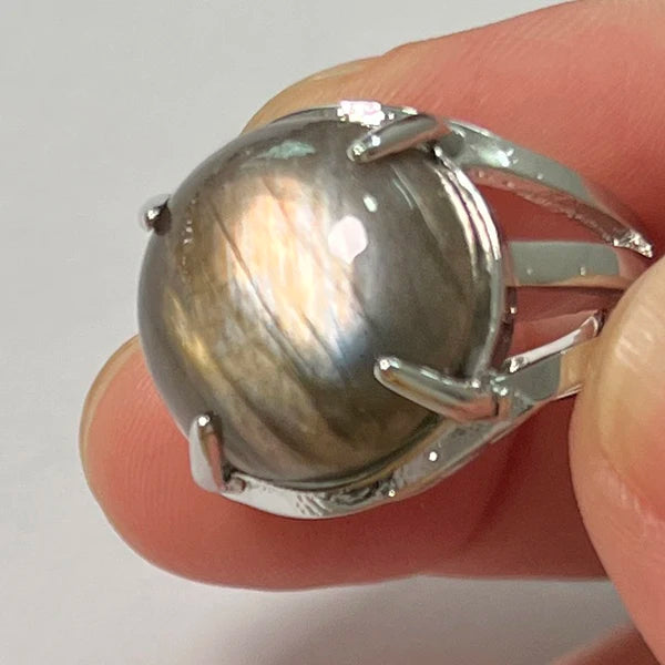 Ring Natural Stone Round Bead Blue Labradorite Adjustable Finger