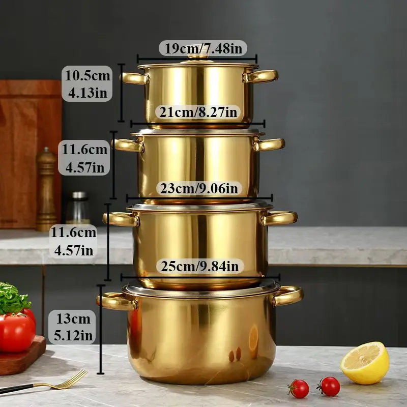 4/5-piece golden stainless steel pot set, deepened and thickened, universal for induction cookers and gas stove
