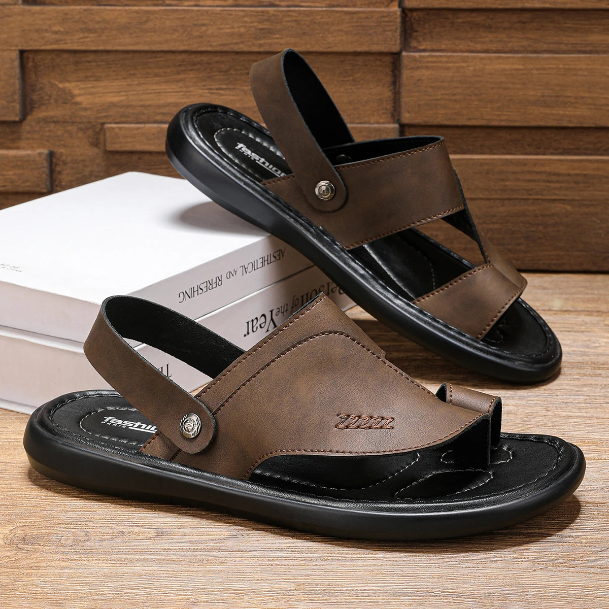 Beach Shoes Summer New Genuine Leather Men's Sandals Casual Breathable Non-Slip Dual-Use Flip-Flops Slippers