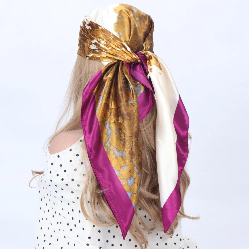 Silk Head Scarf Women Luxury Fashion Hair Scarve Summer Foulard Femme Satin Shawl Kerchief 90cm Square Headscarf Bandana Cheveux