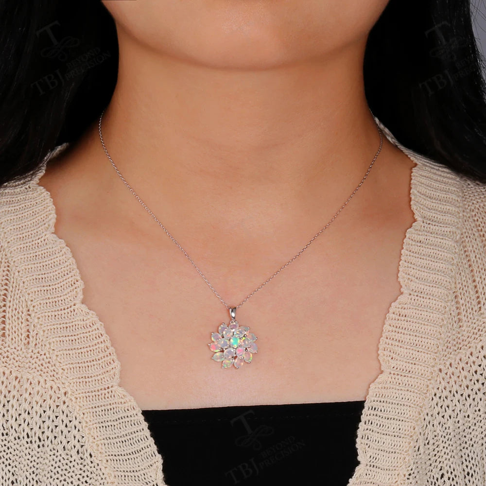 Luxury 4.2ct opal pendant 45cm necklace Pure 925 Silver natural ethiopia gemstones fine jewelry for women anniversary party gift