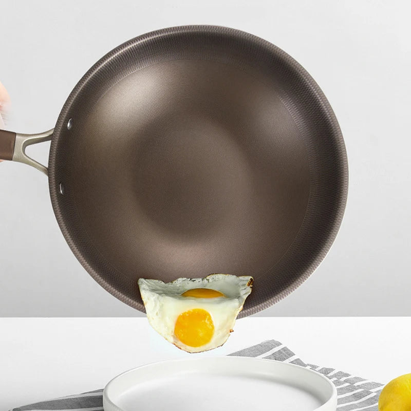 Non-stick Wok Frying Pan Titanium Stainless steel Uncoated Home Induction Gas stove Universal Skillet Saucepan Kitchen Cookware