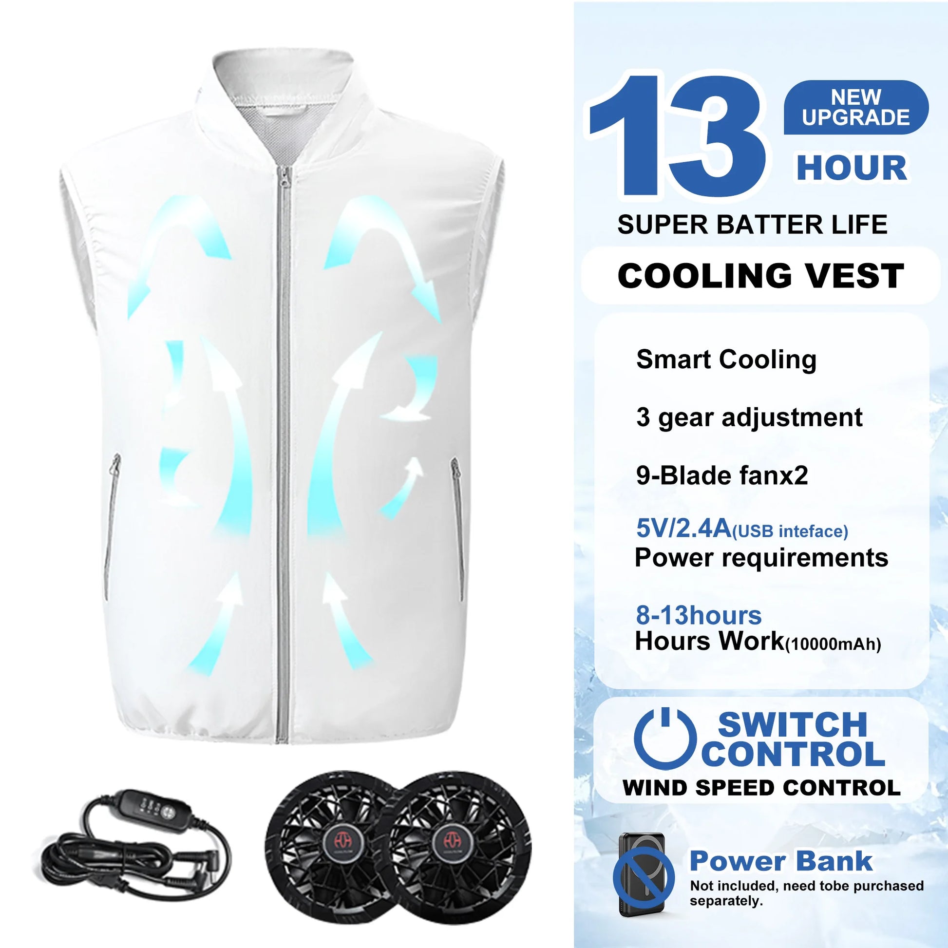 Cool Vest Electric fan vest Cooling Fan Vest Air-conditioned Clothes Hiking Cooling 13 Hours High Temperature Work Fishing Vest