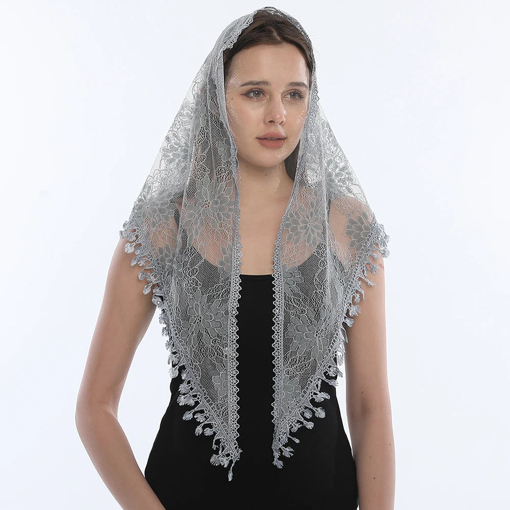 Fashion Church Shawl Lace Veil Polyester Scarf Bandana Church Prayer Wedding Mantilla Chapel White Embroidered Hijab Women Scarf