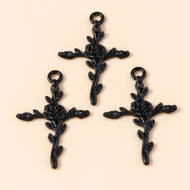 10pcs Steampunk  Crosses Charms for Jewelry Making Black Color Rose Cross Charms Pendant Necklace Keychain Diy Jewelry Findings