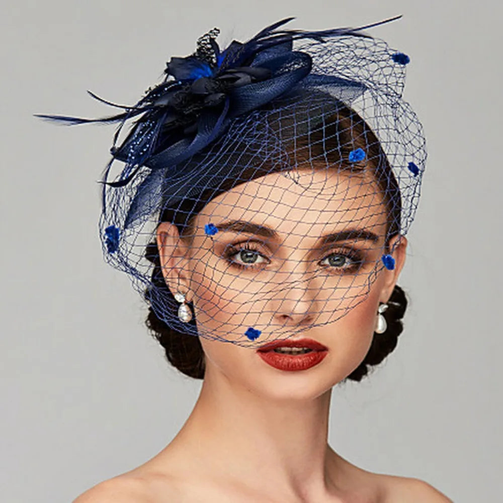 Bride Headwear hat Veil Wedding Hair Accessories Flowers Feather Mesh Veil Face Cover Multi Colors Korea Japan Black White