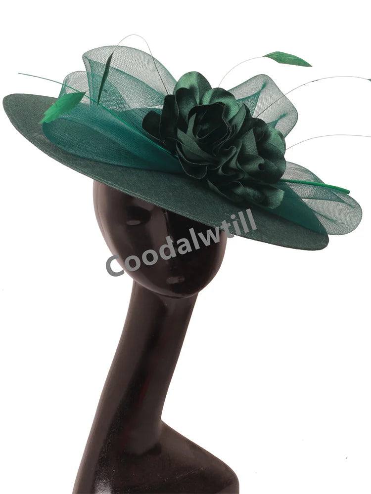 Elegant Women Church Derby Big Fascinator Hat Formal Dress Church Headpiece Bride Femme Marriage Chapeau Cap Flower Millinery
