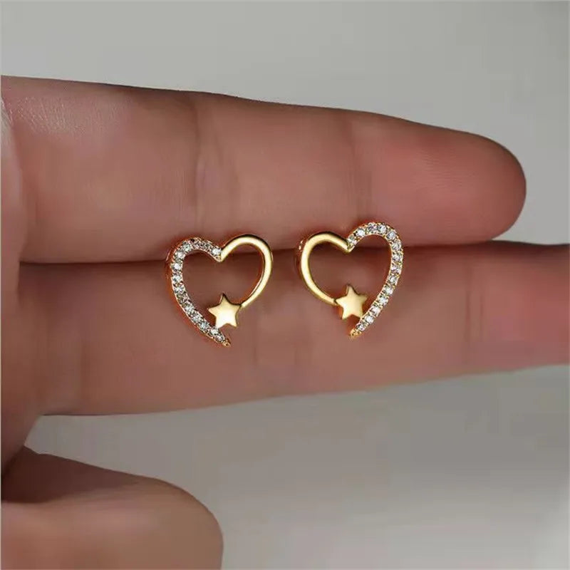 Korean Fashion Versatile Dazzling Circle Stud Earrings with Crystal Cubic Zirconia Minimalist Earrings for Teens Women's Jewelry