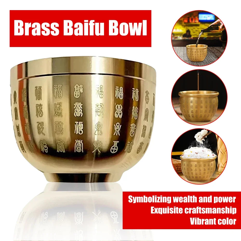 Brass Baifu Bowl Pure Brass Hundred Blessings Cup Table Small Decoration Ashtray Dessert Bowl Fortune Map Treasure Collection