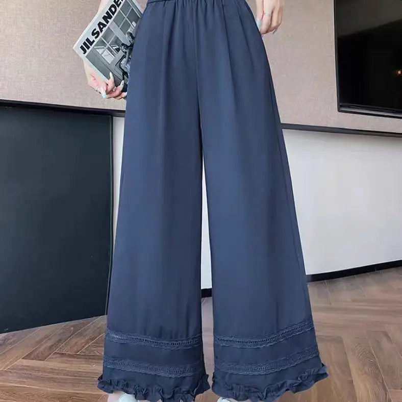 Lace Lace Spliced high-waist Wide-leg  New Loose Thin Sun Protection Casual Straight-leg Pants