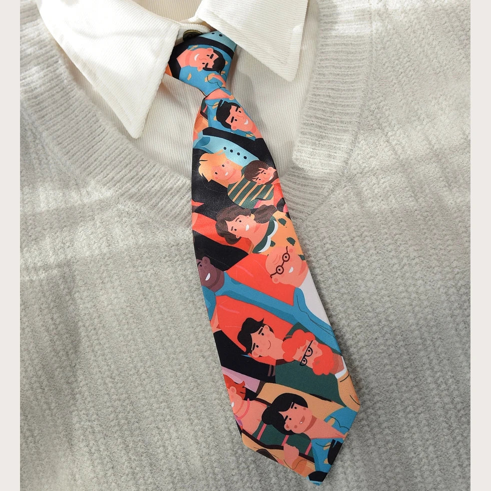 33cm Length Casual Trendy JK Ties Preppy Chic College Girl Short Necktie Polyester Floral Animal Printed Lazy-tie Vintage Cravat