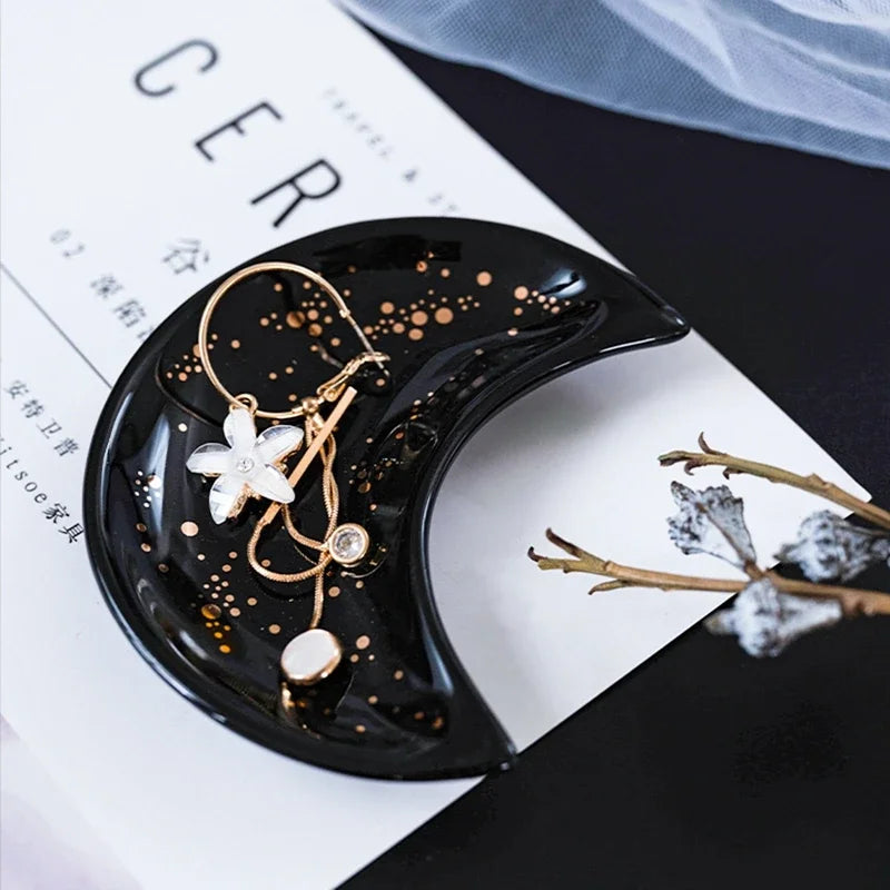 Nordic Ceramic Moon Shape Small Jewelry Dish Earrings Necklace Ring Storage Plates Fruit Dessert Display Bowl Decoration Tray