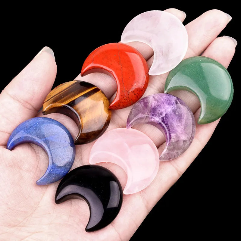 1PC Moon Shaped Natural Stones Healing Reiki Crystal 30mm Carved Gemstones for Meditation Balancing  Home Decor