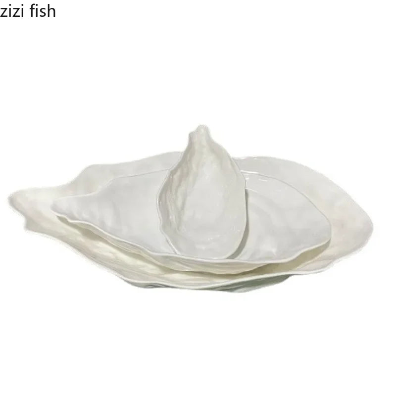 White Oyster Ceramic Bowl Hotel Tableware Dining Plate Fruit Plate Salad Bowl Dessert Bowls Cold Mixing Bowls Dim Sum Dish Tray