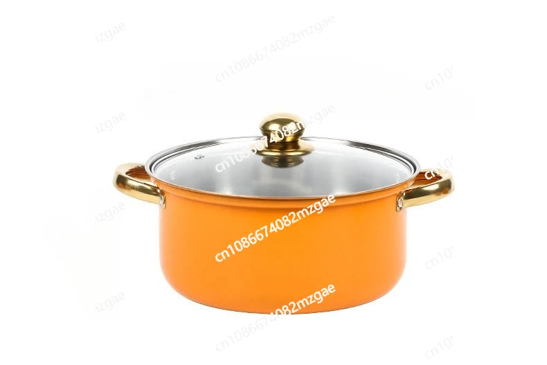 10-Piece set of pots and pans Binaural stainless steel soup pot Orange kitchen universal
