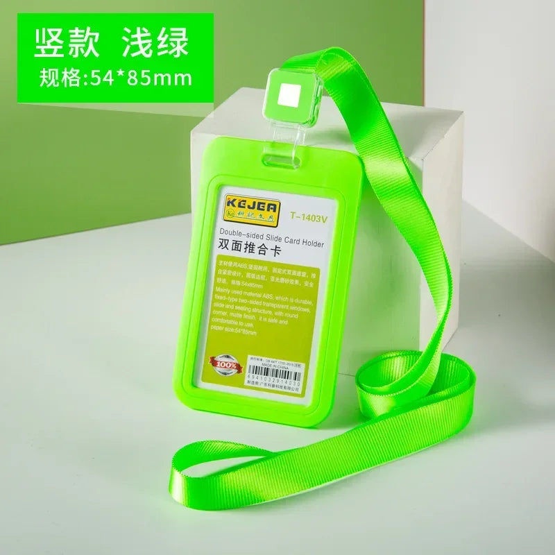 Cards Slots Double-sided Staff Work Card Cover Pass Access Card Holder Name Badge Holder ID Tag Bus Card Sleeve with Lanyard