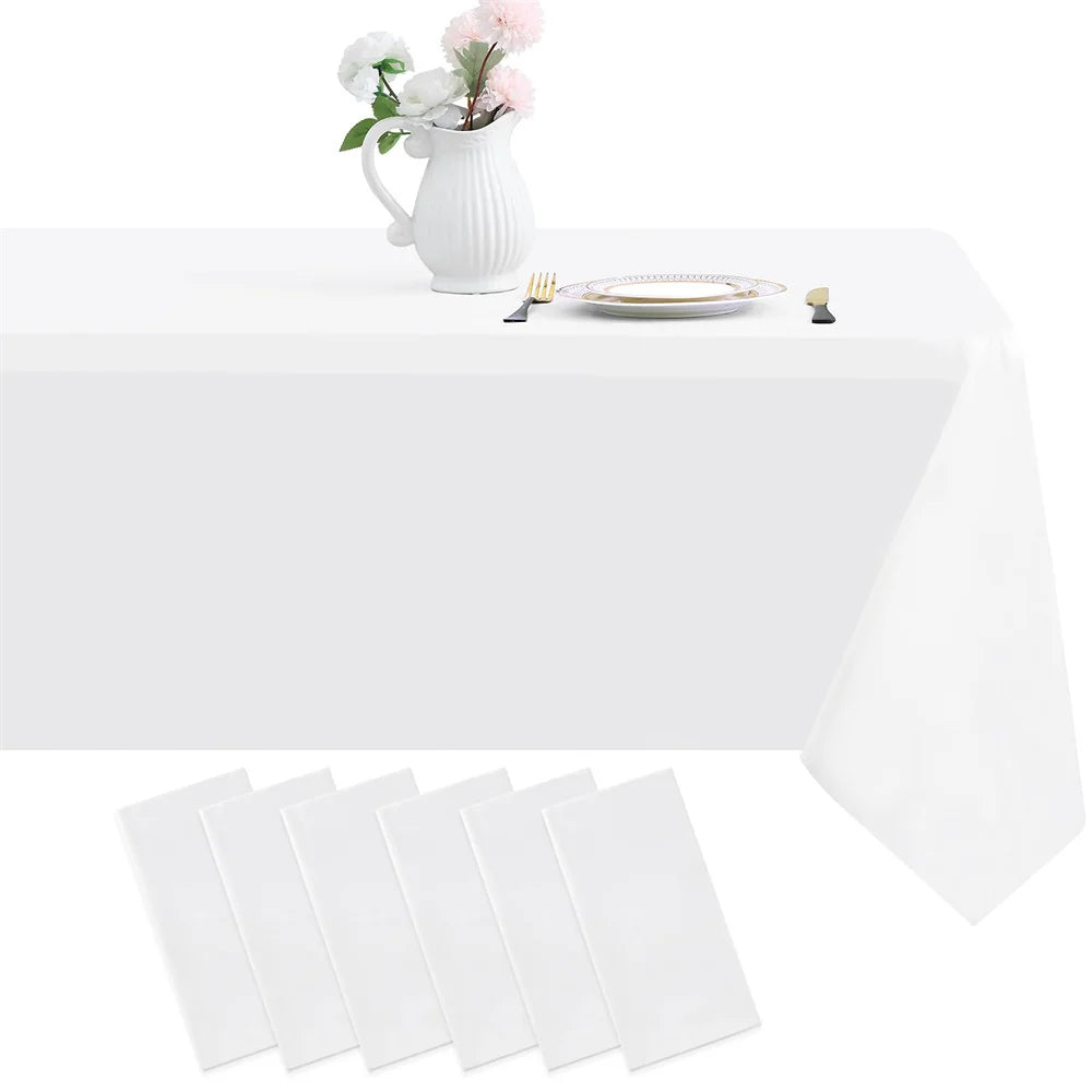 Olanly 10 Pack Disposable Plastic Table Cloth Rectangle Waterproof Vinyl Tablecloth Table Clean Table Cover Dining Party Wedding