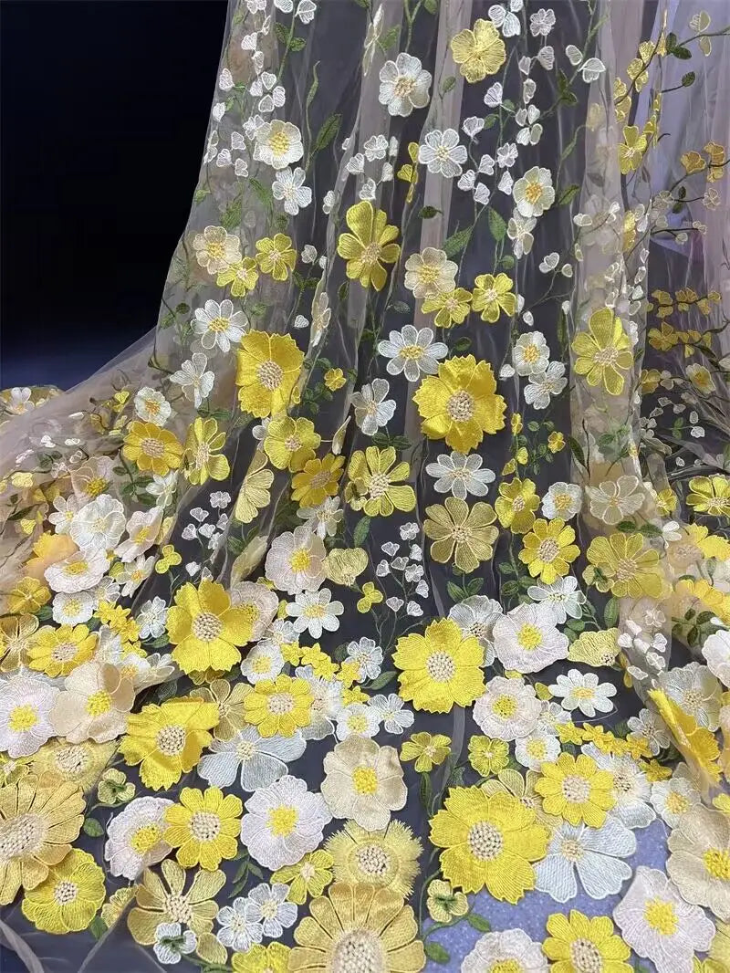 Unilateral embroidered cloth 3D applique embroidered fabric high-end women's dresses wedding dress material