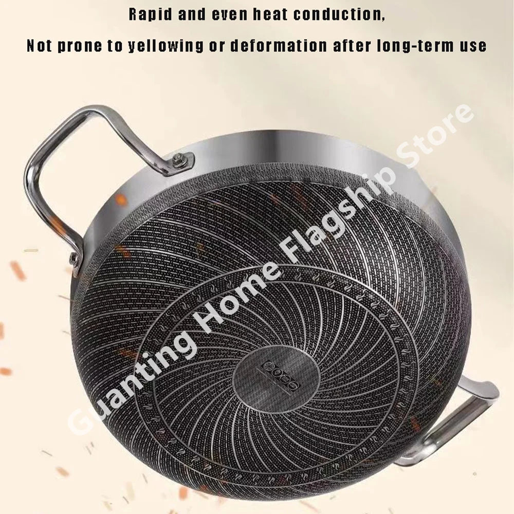 30cm Stainless Steel Wok Soup Pot Non-Stick Egg Frying Pan Honeycomb Induction Cooker Gas Stove General Durable Kitchen Cookware