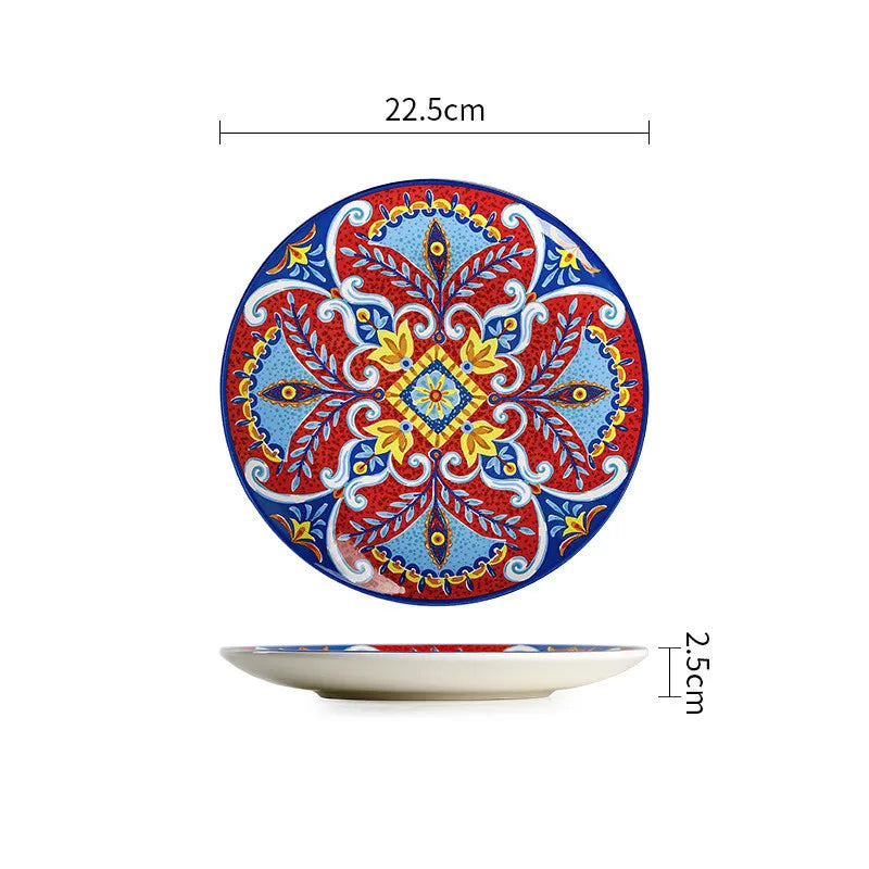 Exquisite Ceramic Plates Round Steak Dinner Pasta Plate Underglaze Colour dishware Kitchen Accessories Home Salad Plate