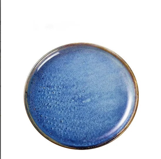 Ceramic Dinner Plate Tableware Blue Flat Dishes Dinnerware Food Serving Tray