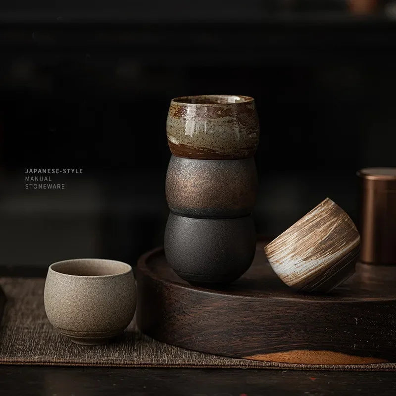 Japanese Style Handmade Rough Ceramic Teacup Kung Fu Teaware Accessories Vintage Stoneware Tea Cup Ancient Single Cups