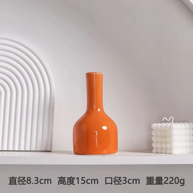 Modern Ceramic Vase with Minimalist Design, Dried Flower Vase, New Chinese Style Ceramic Vase, Luxury Home Decor Orange Ceramic