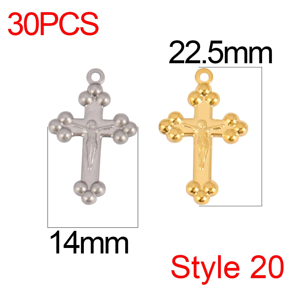 30pcs/Lot Stainless Steel Charm Cross Charms for Jewelry Making Supplies Crosses Pendants Connector DIY Accessories Bracelet