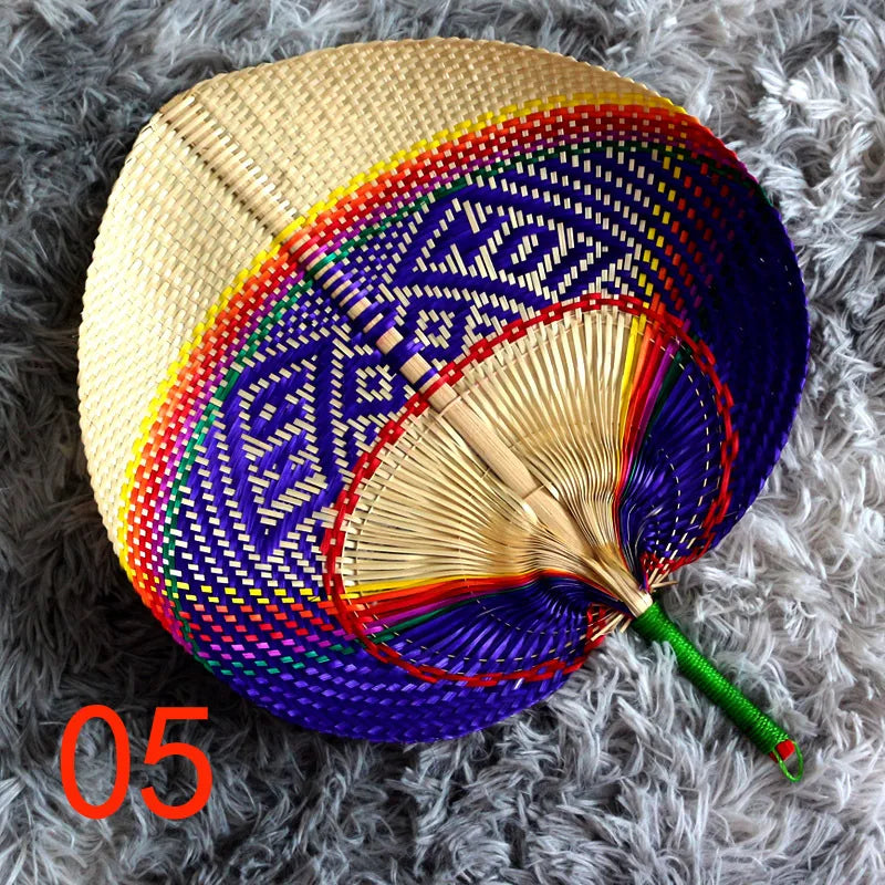 1pc Natural Bamboo Raffia Hand Fan Summer Cooling Supplies Hand Colored Woven Fan Farmhouse Wall Decoration Wedding Party Gift