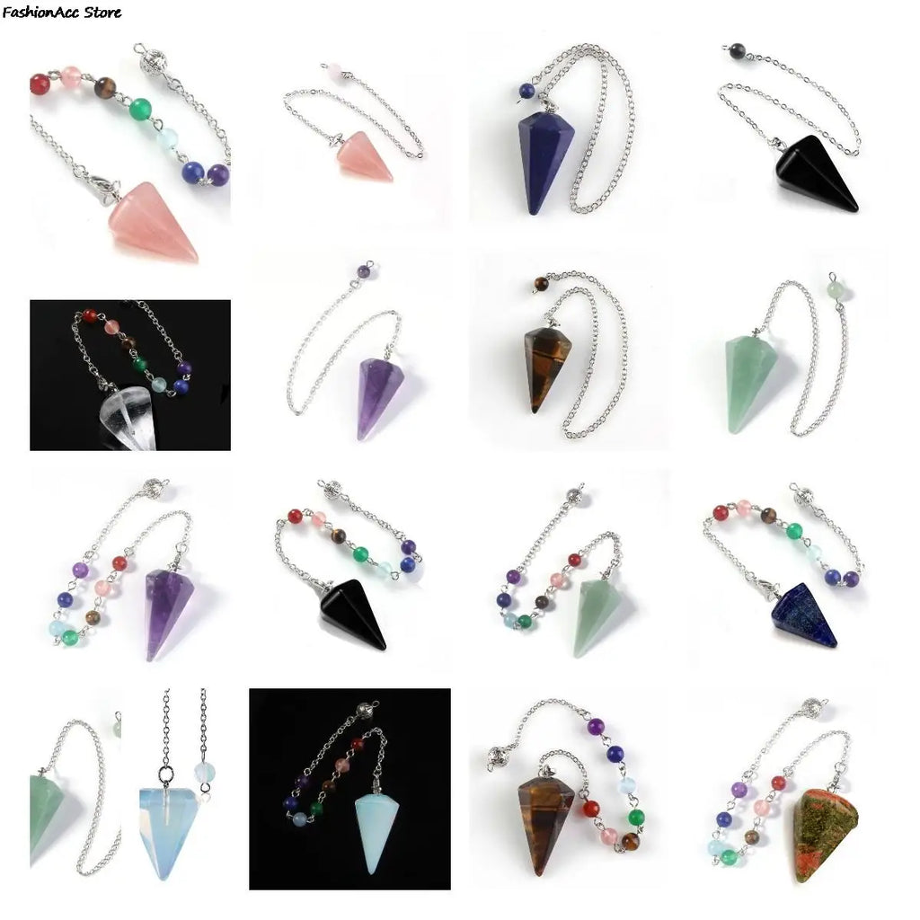 Healing Pendulum For Divination Pink Quartz Pendulums Biolocation Natural Gem Stone Chain Men Reiki Crystal Pendant