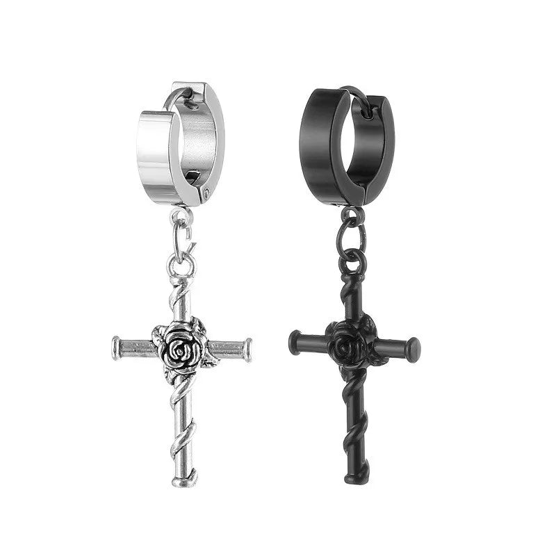 Classic Simple Cross Pendant Earrings Stainless Steel Fashion Vintage Geometric Stud Ear Jewelry Party Gifts For Women Men