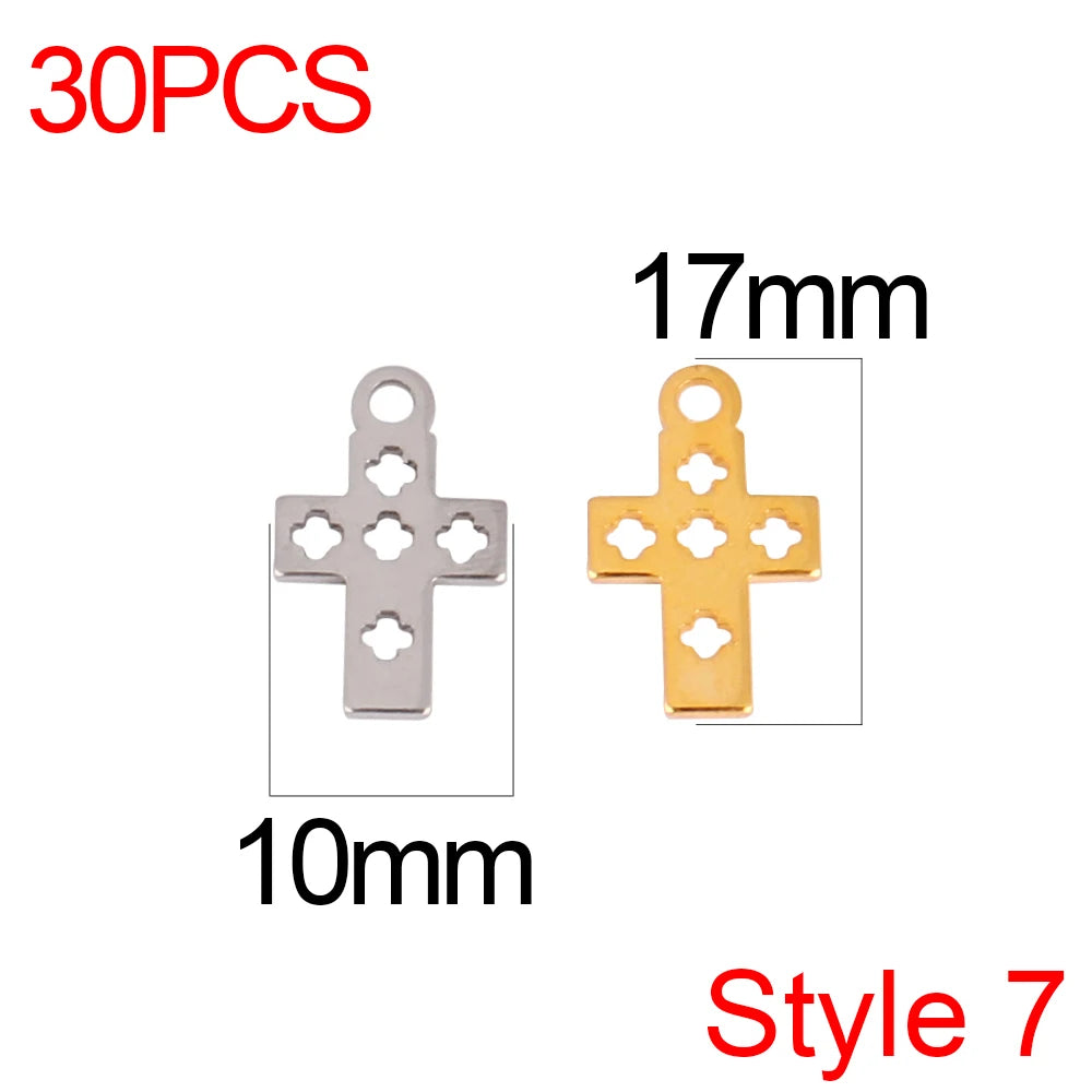 30pcs/Lot Stainless Steel Charm Cross Charms for Jewelry Making Supplies Crosses Pendants Connector DIY Accessories Bracelet