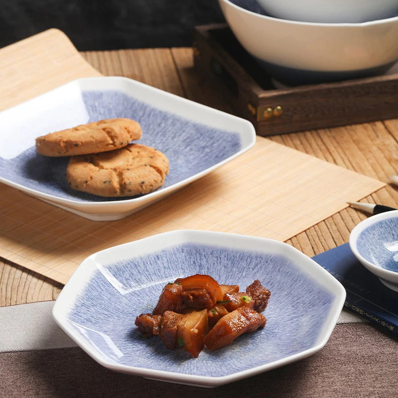 Purple Pupils Pattern Ceramic Tableware Chinese Ancient Fruit Snack Plate Seasoning Dipping Bowl Butter Dish Kitchen Tableware