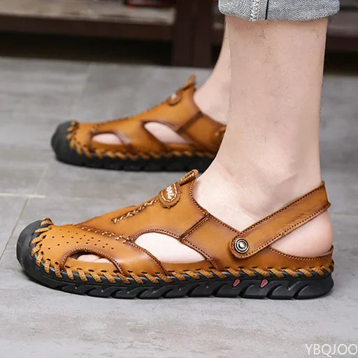 2022 New Summer Men's Sandals Soft Comfortable Breathable Leather Sandals Men Outdoor Beach Sports Sandals Plus Size Men's Shoes