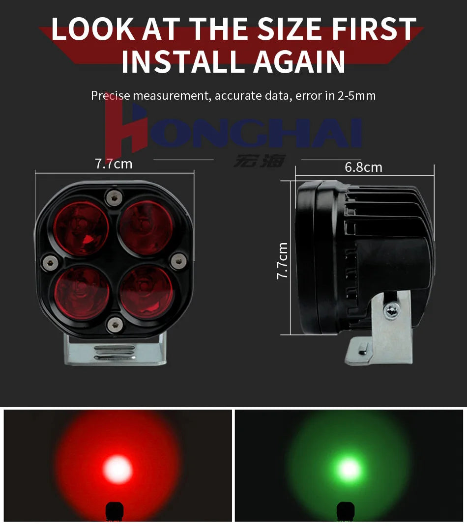 3 Inch LED Light Bar Red Green 12-24V Driving Fog Lights Auto Spotlights Work Lights for 4x4 Offroad Motorcycle Fishing Hunting