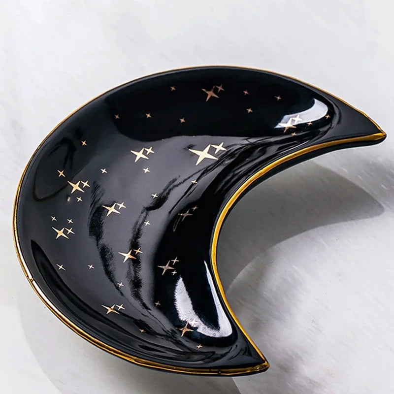 Nordic Ceramic Moon Shape Small Jewelry Dish Earrings Necklace Ring Storage Plates Fruit Dessert Display Bowl Decoration Tray