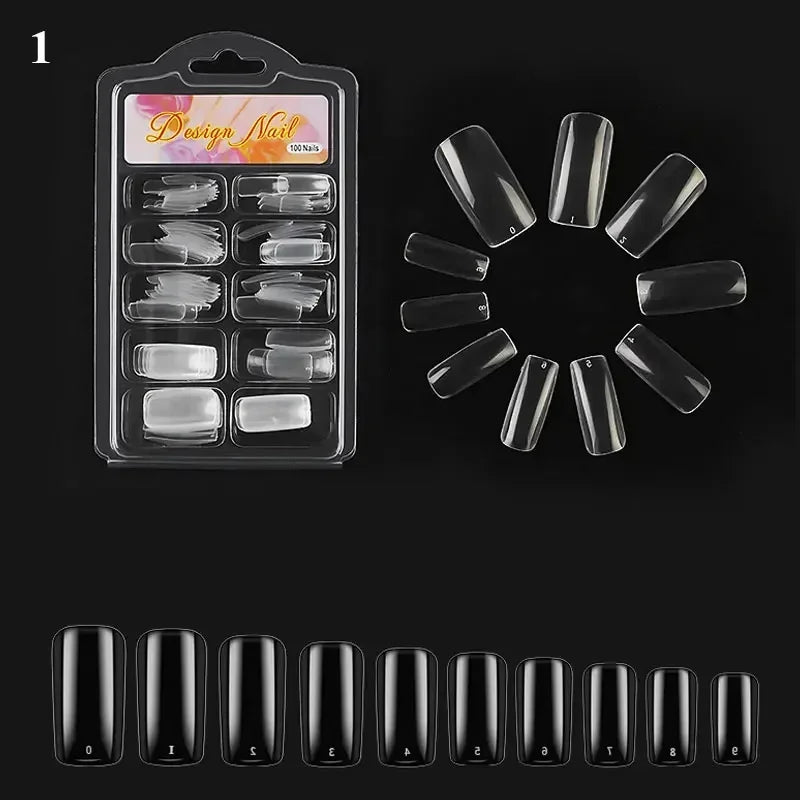 100pcs/box Natural Transparent Seamless Fake Nails Full Coverage False Nails Tips Short T-shaped Full Cover Tips For Nails