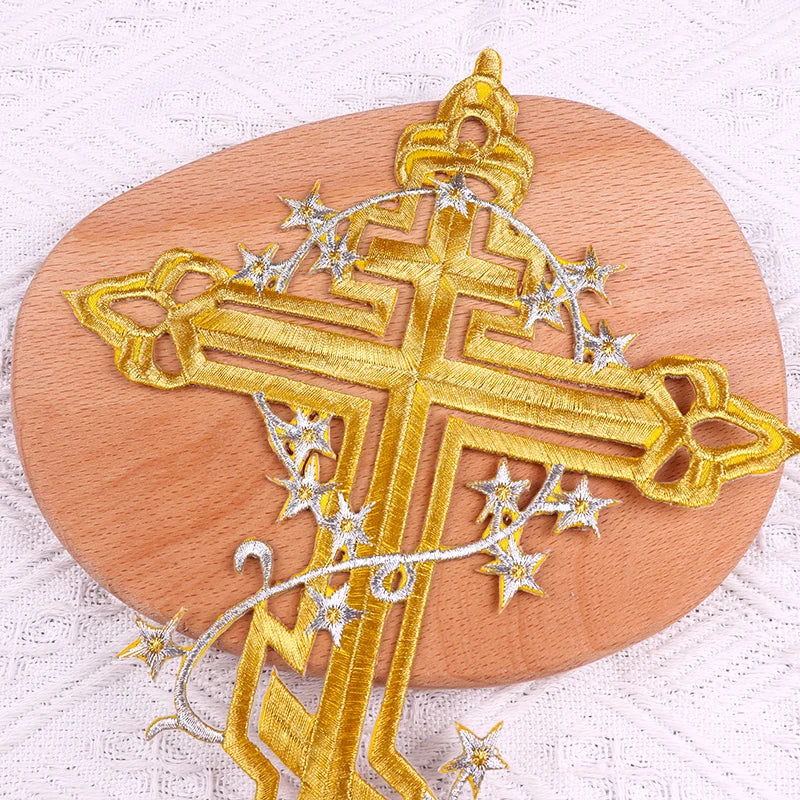 Jesus Cross Embroidery Patch For Clothes Gold Silver Cross Iron On Patches For Clothing Personality Appliques Craft Decoration