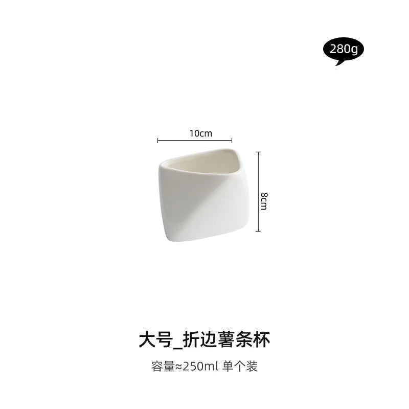 Three-dimensional folded French fries Cup ceramic cooking bowl characteristic hotel tableware snack plate dipping sauce.