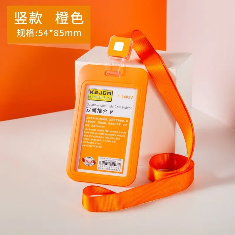 Cards Slots Double-sided Staff Work Card Cover Pass Access Card Holder Name Badge Holder ID Tag Bus Card Sleeve with Lanyard
