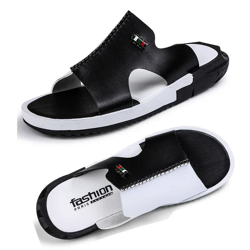 Men's Slippers Summer Leather Sandals New Non-slip Wear-resistant Beach Shoes Leather Sandals Casual Sandals Slippers Slides Men