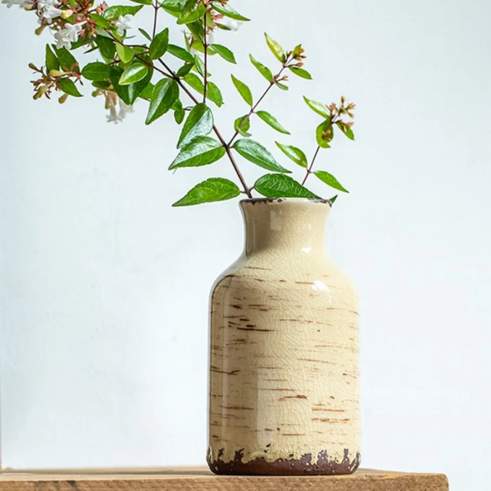 Vintage Ice Cracked Ceramic Vase Dried Flower Flower Vase Living Room Arrangement Flower Vase Room Decoration Satisfying Gift