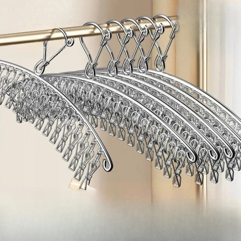 Heavy Duty Stainless Steel Laundry Hanger 20 Clip Windproof Sock Dryer Rack Curved Garment Organizer for Home Dorm Clothes Airer