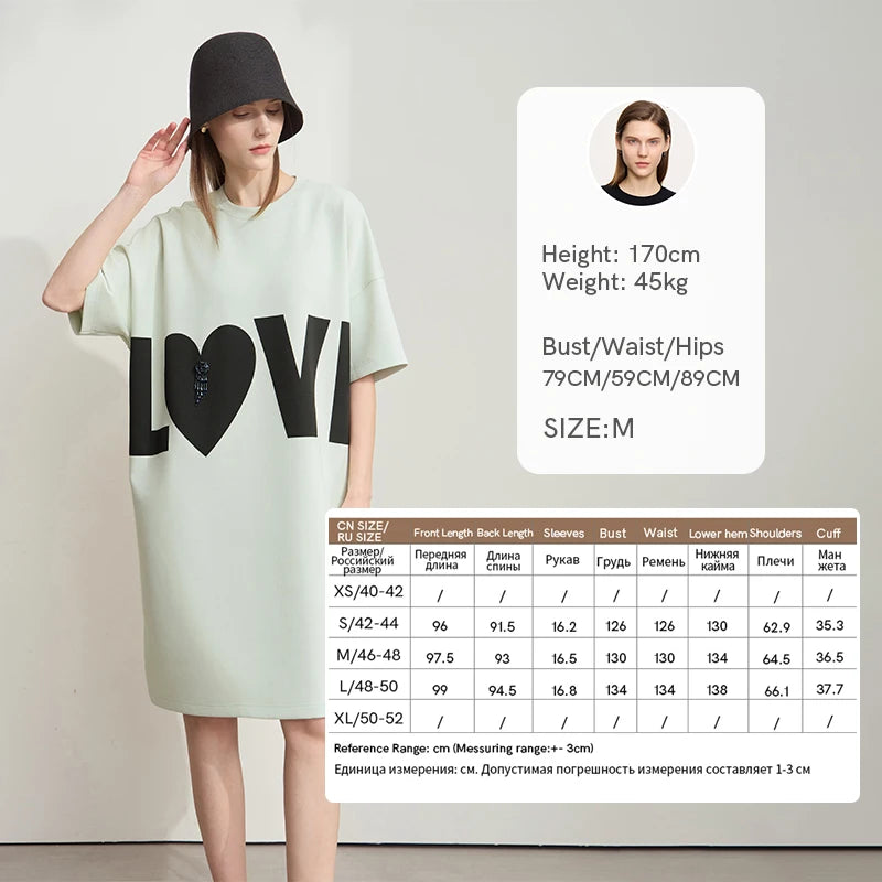 Amii Minimalist Knitted Dress For Women 2025 Summer New Round Neck Short Sleeve Loose Elastic Mid-long Printed Dress 12512014